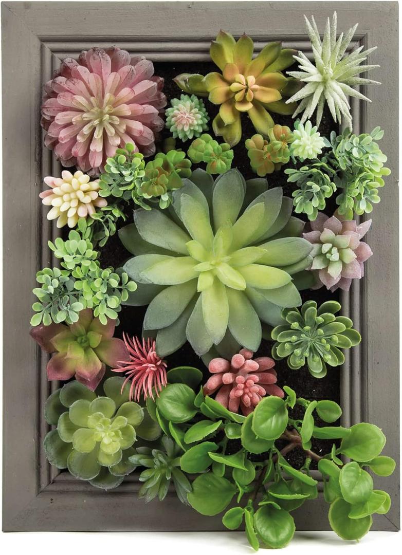 3D Artificial Succulent Wall Art DIY Floral Framed Fake Flowers Arrangement Wall Decor for Room Decoration Background Living Outdoor Balcony Porch (Size 1, Colorful)