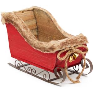 Okuna Outpost Red Santa Sleigh Christmas Decor for Table Top Holiday Home Decorations (12.2 x 8.5 x 6.4 Inches)