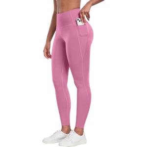 CHRLEISURE Leggings with Pockets for Women - Tummy Control High Waisted Soft Workout Yoga Pants (Small, Baby Pink)
