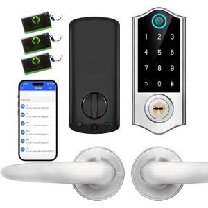 Harfo Smart Fingerprint Door Lock, Keyless Entry Deadbolt, Full App Control Biometric Lock, Electronic Digital Touchscreen Keypad, Auto Lock, Easy Install, Satin Nickel