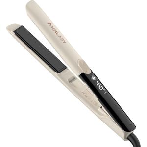 Annlary Hair Straightener 1 Inch Flat Iron and Curler 2 in 1 Titanium Ceramic Ionic Dual Voltage Straightener with Heat-Resistant Silicone, for Less Frizz, Shinier & Smoother (Beige)