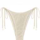ZAFUL Bikini Bottoms for Women Fishnet Tie Side String Bathing Suit Bottoms Tanga High Cut Swimsuit Bottom (S, Only Bottom-light Coffee)