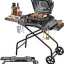 GRISUN Foldable Grill Table Stand for Ninja Woodfire Outdoor GrillOG700/701/751), Portable Camping Table for Blackstone 22", Portable BBQ Stand with 2 Wheels, Side Table & Storage Basket