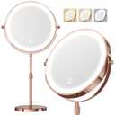 20X Makeup Mirror with Lights, 9" Magnifying Mirror with Light Brightness Adjustable Lighted Makeup Mirror with Magnification, 5000 mAh Rechargeable Double Sided Mirror with 3 Colors, Gift for Women (Rose Gold)