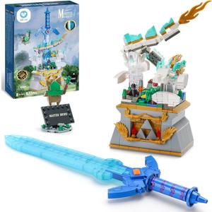 Sillbird BOTW Glowing Master Sword Building Blocks Set, TOTK Decorations with Dragon for Link Fans, Birthday Toys Gifts for Kids Boys Girls Ages 8-12 Year Old (677pcs)