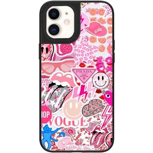 Case for iPhone 11, Trendy Aesthetic Preppy Sticker Collage Pattern Print, Glossy Hard PC Back Soft TPU Bumper, Slim Shockproof Anti-Scratch Cover for Teen Girls Women