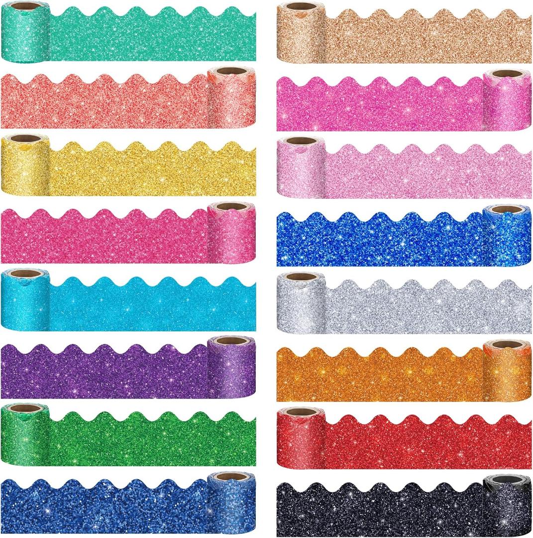 Qeeenar 16 Rolls 263 ft Bulletin Board Borders Scalloped Border Trim Colorful Bulletin Board Strips Classroom Decoration Strips Decorative Poster for School Decor(Cute Color)