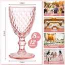 Lallisa 12 Pcs Pink Wine Glass Set Vintage Glassware Pink Goblets 8 oz Embossed Drinking Glass with Stem High Clear Stemmed Cups Goblet for Wedding Party Banquet Feast Bar, Daily Use