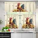 Rooster Sunflower Kitchen Curtains 3 Piece Set Tier Curtains and Valance Set Rustic Kitchen Drapes Light Filtering Country Window Drapes Easy Install Rod Pocket Room Drapes