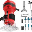 Dobetter Wood Router Tool, Compact Trim Router with 6 Wood Router Bits, 1/ 4" Collets and 8mm/ 12.7mm Adapter -DBTR550