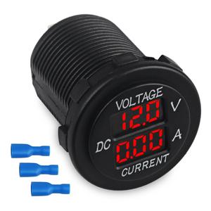 WATERWICH DC12-24V 0.1-10A Dual LED Digital Multimeter Amp Voltage Meter 2-in-1 Current Tester and Voltage Tester for Boat Marine Vehicle Truck ATV Car Camper LED Round Panel
