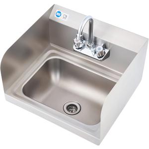 WILPREP Commercial Hand Sink, NSF Stainless Steel Sink Commercial Utility Sink with Gooseneck Faucet and Strainer, 17x15 Inch Wall Mount Kitchen Sink for Restaurant Bar RV Bathroom Laundry Room