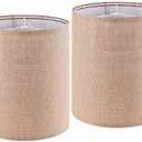 Set of 2 Tall Drum Fabric Shades for Table and Floor Lamps, 9.8" Top x 9.8" Bottom x 11.8" High Brown Spider Lamp Shade,Natural Burlap Linen Handmade