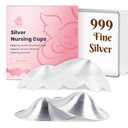 Original 999 Pure Silver Nursing Cups with Silicone Pads, Nipple Shields for Nursing Newborn Essentials, Silver Nipple Covers for Breastfeeding, Silver Nipple Guards for Soothing and Healing (Large)