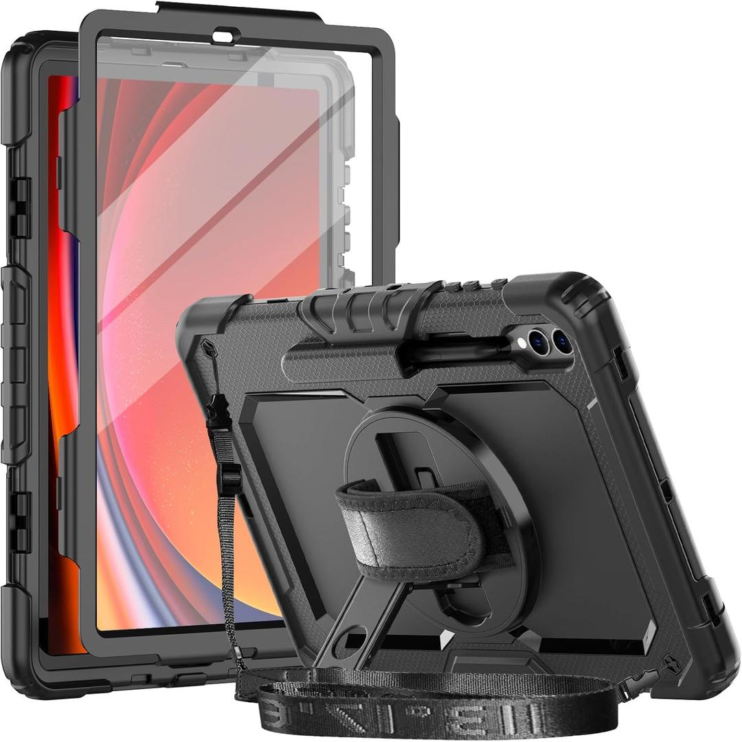 Case for S10+ Case 2024/ S9 FE+ Plus 5G/ S9+ Plus 12.4 Inch 2023 with Screen Protector Pen Holder Stand Hand Strap Shoulder Strap | Heavy Duty Shockproof Cover for Tab S9 12.4 Inch