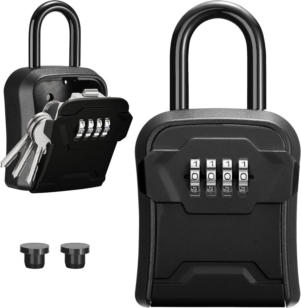 Puroma Lock Box, Key Lock Box Wall Mount & Portable Combination Lockbox with Resettable Code, Security Lockbox for Outside House Keys, Apartment Realtors Spare Keys Storage (Pack of 1, Pure Black)