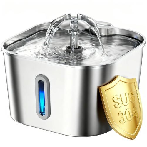 Wonder Creature Cat Water Fountain Stainless Steel, 74oz/2.2L Sliver