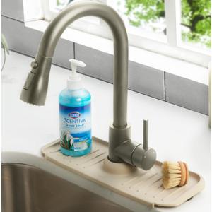 Clorox KeptClean Kitchen Faucet Splash Guard  Easy-to-Install, Water-Resistant Protection for Faucets and Sink Area, Self-Draining Channels Direct Water Into Sink  Almond Cream
