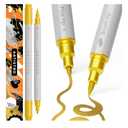ARTISTRO 2 Gold Dual-Tip Acrylic Paint Pens - Multisurface Markers for Glass, Rock, Fabric, Wood, Plastic & More - 1 mm Fine & Brush Tips