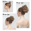 SARLA 2PCS Messy Hair Bun Hair Pieces Wavy Curly Synthetic Updo Fake Scrunchies Ponytail Extension for Women Sand