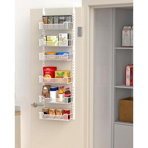 VyGrow 12.3" W Narrow Over the Door Pantry Organizer, 6-Tier Over the Door Organizer with Adjustable Basket, Pantry Door Organization for Pantry Kitchen Storage Room Spice Rack, White