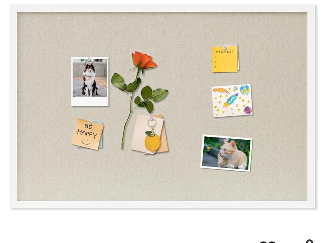 Cork Board with Linen White,Bulletin Board 30"x20" Hanging Corkboards for Office Home School Message Board or Vision Board Decoration.