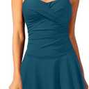 Aqua Eve One Piece Swim Dress Tummy Control Swimsuit with Skirt Modest Bathing Suit Vintage Swimdress XL Teal Color