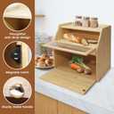 Upgraded Bread Box for Kitchen Countertop, Double Layer Bread Storage Container, Wooden Bread Storage Bin, Bread Boxes for Kitchen Counter Corner, Cabinet, Pantry, Cupboard (Raw Wood)