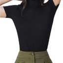 WDIRARA Women's High Neck T Shirts Short Sleeve Fitted Tees Base Layer Tops Black X-Large