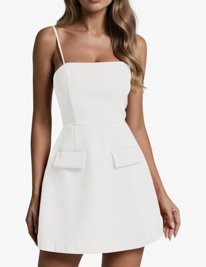 Wenrine Womens Sleeveless Mini Dress Summer Spaghetti Strap Zipper Back Slim Fit Party A Line Dresses Size S