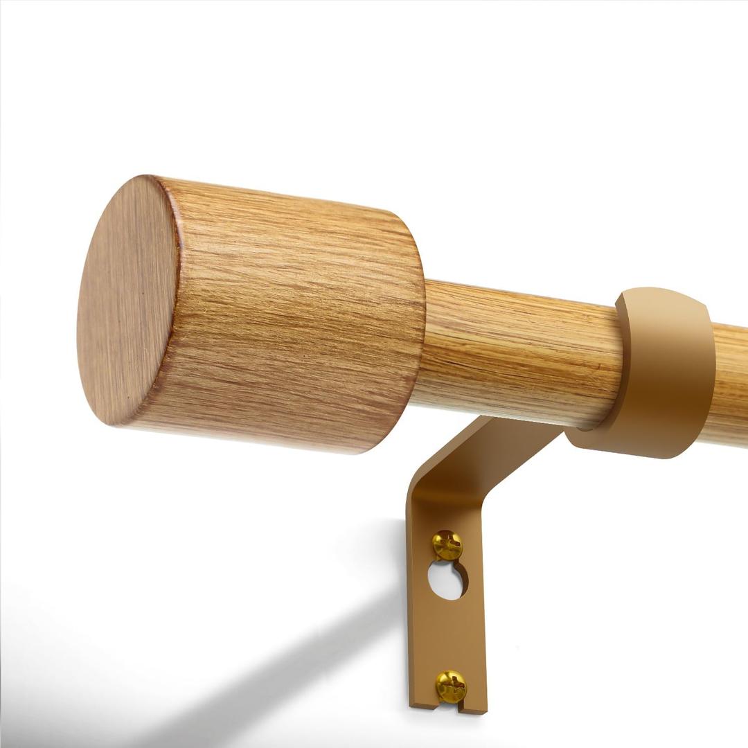 QDWIS Boho Natural Wood Curtain Rods for Windows 66 to 120 inch 1" Adjustable Heavy Duty Curtain Rod with Handmade Wood Grain Design Decorative Drapery Rods for Living Room Bedroom Outdoor