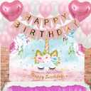 Unicorn Birthday Decorations, Unicorn Party Supplies for Girls Birthday - Party Backdrop Bday Balloons Kit Headband Cake Cupcake Toppers Wrappers Banner Tattoos Plates Cups Napkins Straws Favor Bags