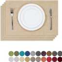 Kevin Textile Burlap Linen Placemats Set of 4 Heat Resistant Dining Table Place Mats Washable Kitchen Table Mats, 13 x19 inches, Cream Beige