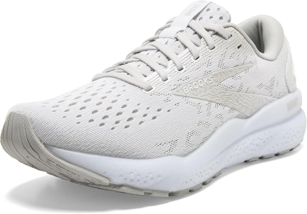 Brooks Womens Ghost 16 Neutral Running Shoe (8, White/White/Grey)