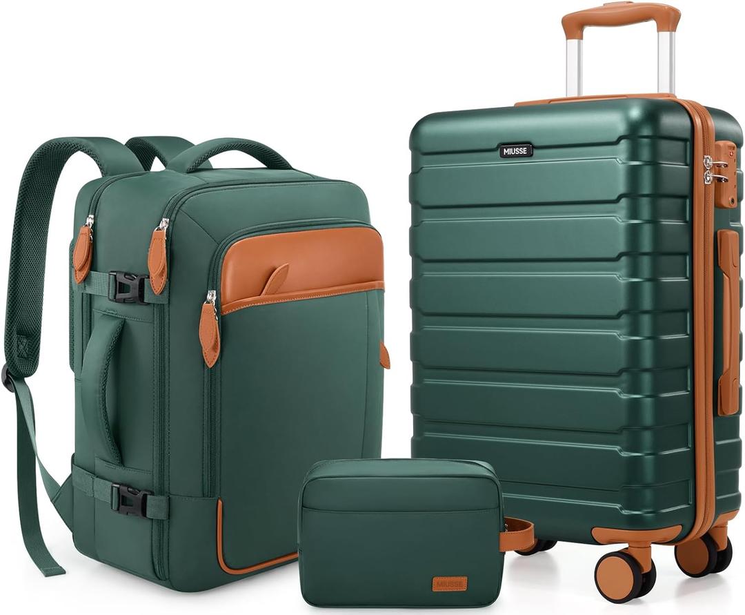Luggage Sets 3 Piece, 20 Inch Hardshell Carry On Luggage 22x14x9 Airline Approved, Suitcase with TSA Locks & YKK Zippers, Carry On Suitcase with Wheels for Men & Women Travel