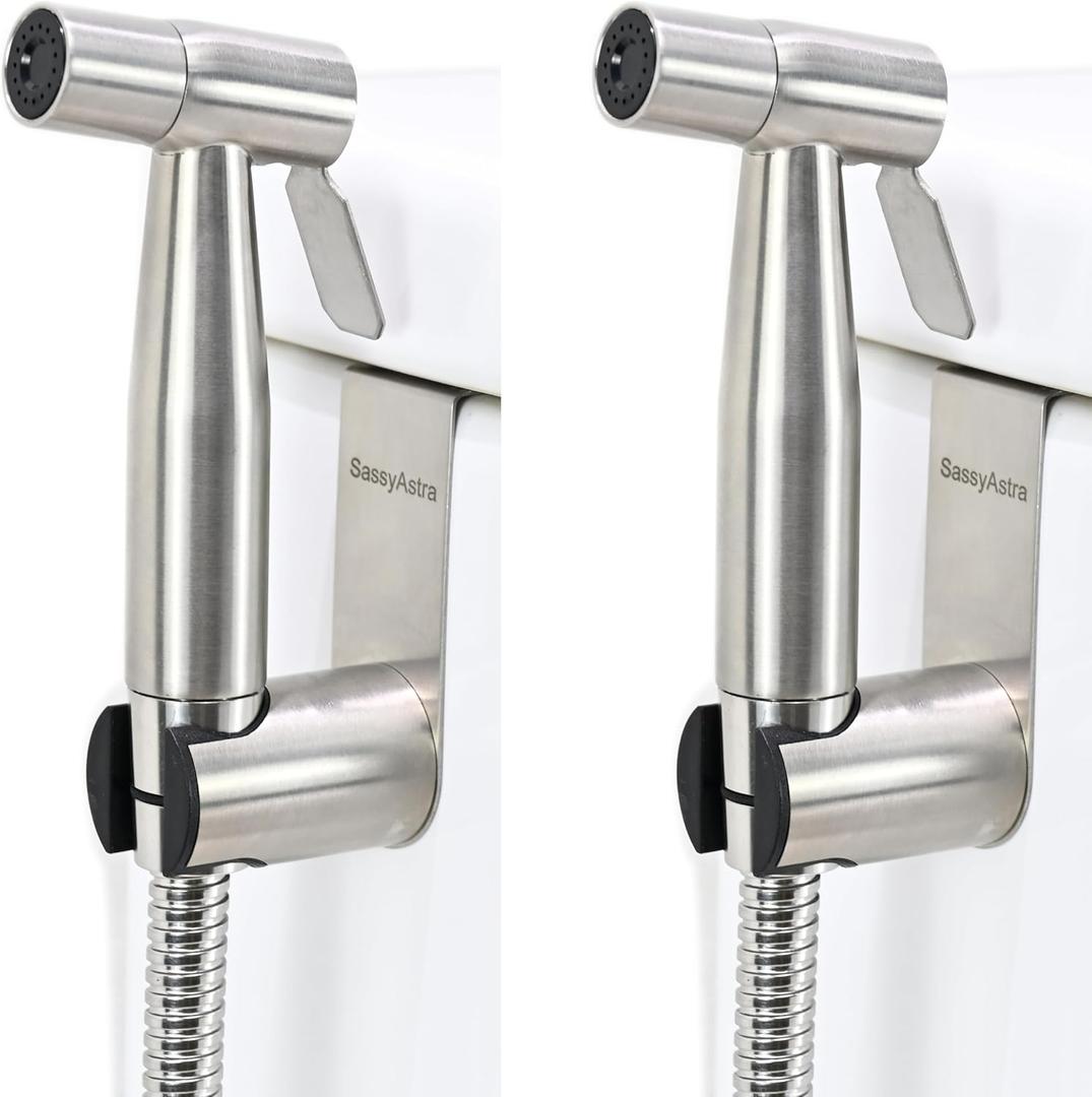 Handheld Toilet Bidet Sprayer Adjustable Water Pressure, with Hose, Feminine & Pet Wash Kit, Bathroom Hygiene Attachment for Cloth Diaper Cleaning (Quick Install, Stainless Steel) 2Pack