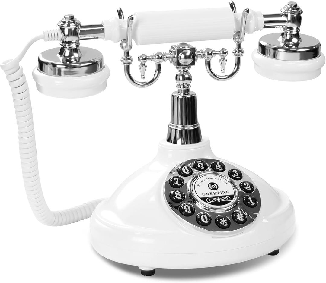 Audio Guest Book Wedding Phone,Audio Guestbook Phone Vintage Style Audio Message Voicemail for Graduation Retirement Party Birthdays Baby Shower Special Occasions (White)