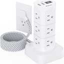 Power Strips with Surge Protection, Flat Plug Power Strip with 12 Outlets 4 USB Ports, Charging Station Tower 1875W/15A 1080J 6Ft Extension Cord with Multiple Outlets, Office Supplies, Dorm Essentials (White)