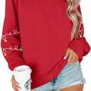 Christmas Sweatshirt Women Christmas Light Sweatshirts Merry And Bright Xmas Long Sleeve Shirts Crewneck Pullover Tops (Red, XL)