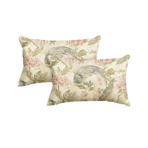AVOIN colorlife Chinoiserie Flowers Birds Light Green Throw Pillow Covers, 12 x 20 Inch Cushion Case Indoor Outdoor Decoration for Sofa Couch Farmhouse Set of 2