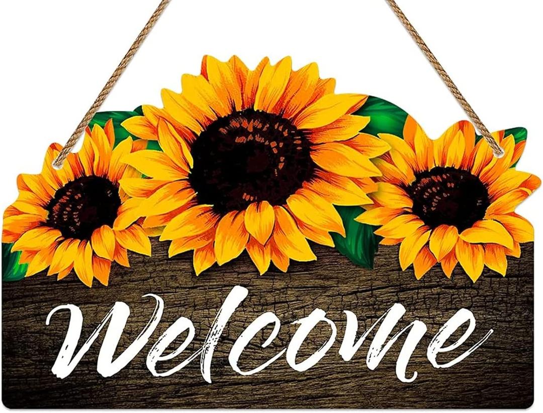 SICOHOME Welcome Sign for Front Door - 8" x 12" Sunflower Welcome Sign Rustic Summer Fall Front Door Wreath Hanging for Front Porch Bedroom Living Room Indoor Outdoor Kitchen Home Decor