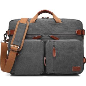 Convertible Backpack Messenger Shoulder Bag Laptop Case Business Briefcase Multi-Functional Travel Handbag Fits 17.3 Inch Laptop for Men/Women (Canvas Dark Grey)