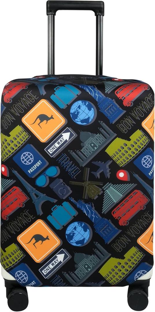 Explore Land Travel Luggage Cover Suitcase Protector Fits 27-30 Inch Case (Bon Voyage, L)