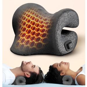 DEMACAT 3s Heated Neck Stretcher for Pain Relief, Graphene Heating Pad, Odorless Neck Cloud Cervical Traction Device Chiropractic Pillow for Shoulder, Christmas Gifts for Women, Men, Mom, Dad (Gray)