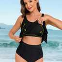 Arolina Tankini Tops for Women Modest Swim Tops Only Bathing Suit with Side Straps No Bottom (S-24W) (Black, M)
