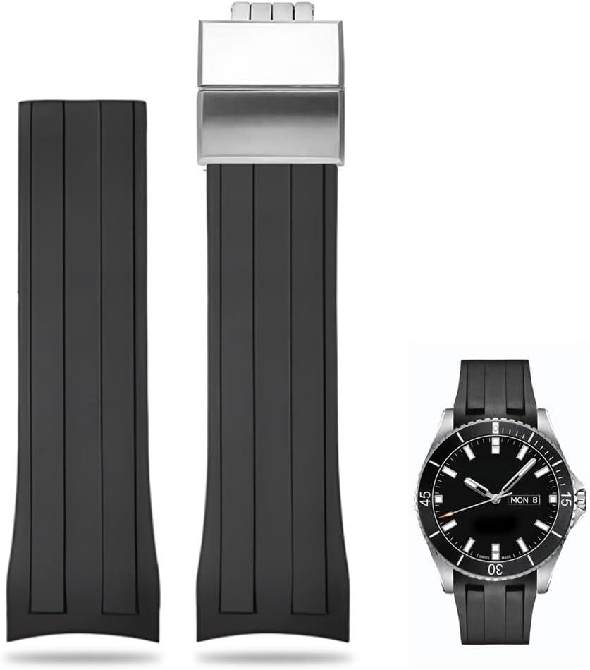 22mm Curved Lug End Watch Strap For Mido Ocean Star M026.430A series Replacement Sport Watch Band with deployment buckle (Black)