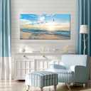Goldfoilart Ocean Beach Sunset Canvas Wall Art for Bedroom Seagull Seascape Paintings Coastal Picture Framed Artwork for Bathroom Living Room Office Decor 20" x 40"