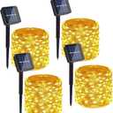 4 Pack Solar Powered Copper Wire String Lights Outdoor, Total 400LED Waterproof 8 Modes Fairy Lights for Garden, Patio, Party, Yard, Christmas (Warm White)