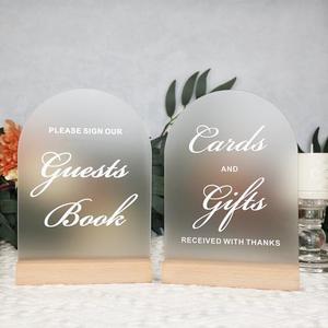 2 Pcs Acrylic Wedding Signs for Ceremony and Reception, Guest Book Sign with Wood Stand, 5x7" Cards and Gifts Sign, Frosted Gift Table Sign, Perfect for Rustic Wedding Decoration, Party, Anniversary