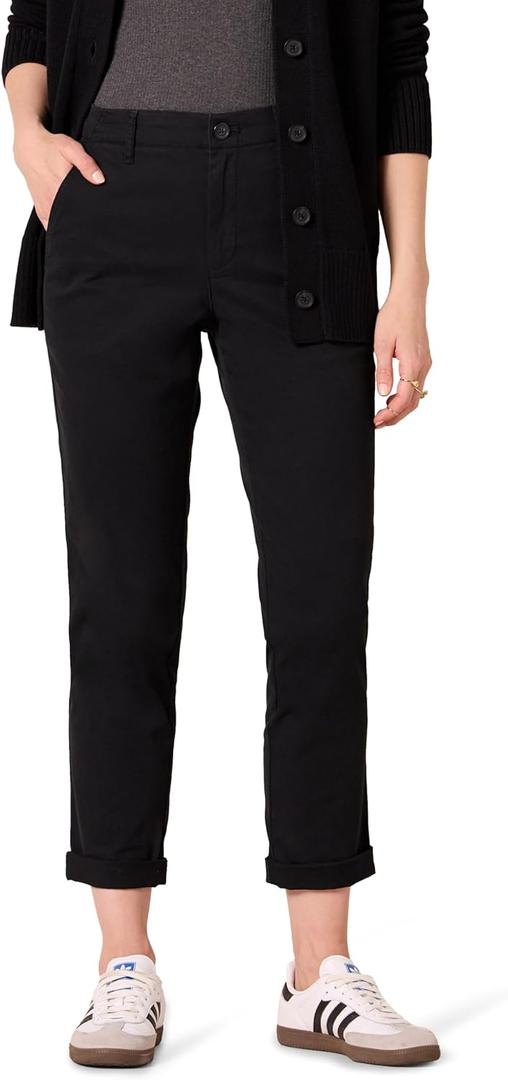 Amazon Essentials Women's High-Rise Regular-Fit Ankle-Length Tapered-Leg Khaki Pant (12, Black)